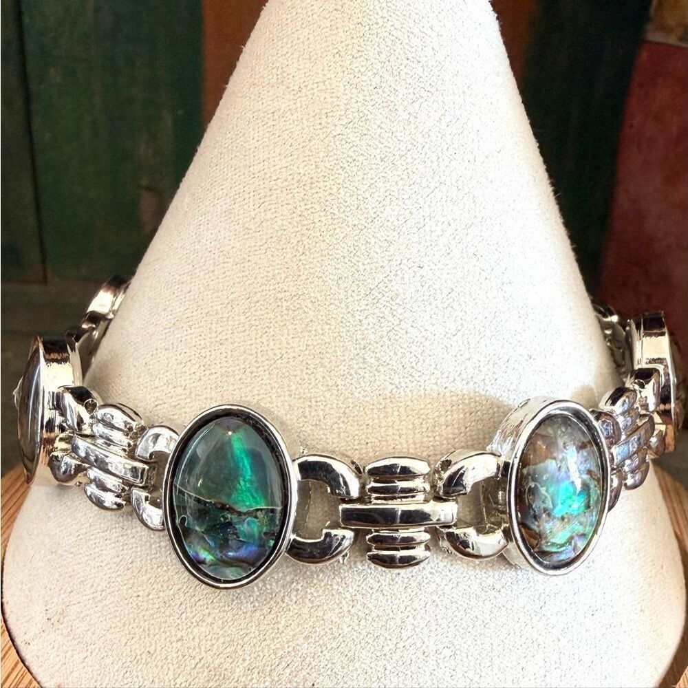 Abalone Shell Silver-Tone Link Bracelet